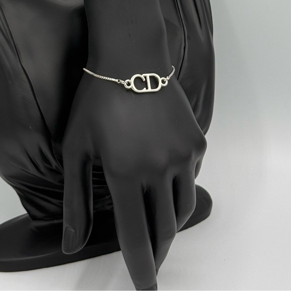 Upcycled Dior Bracelet with CD Logo Charm – Adjustable Silver Tone - Picture 1 of 4
